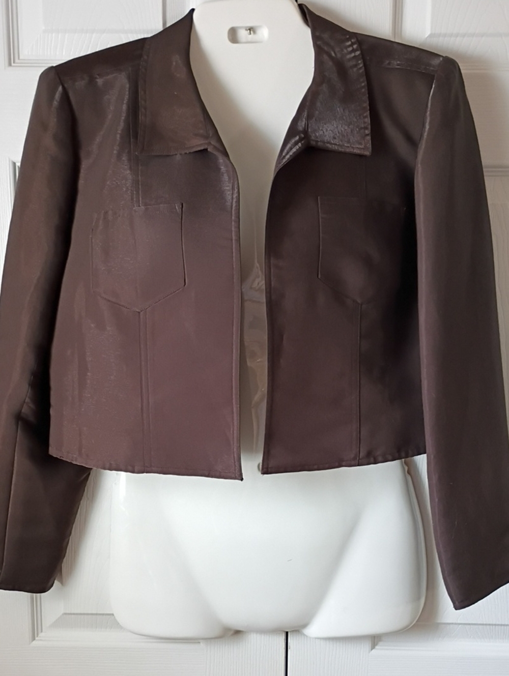 Kay Unger Chocolate Open Front Brown Cropped Jacket Size 14